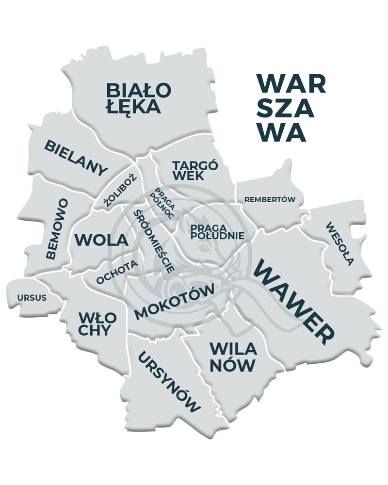 Mapa Warszawy z podziałem na dzielnice – przeprowadzki Warszawa Qpack Przeprowadzki